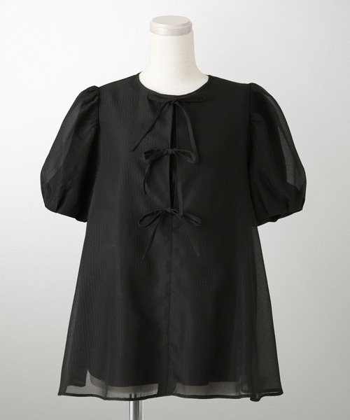 ブラウス シャツ フロントリボン ジャガード ブラウス HUIT レディース フロントリボン ジャガード ブラウス HUIT（シャツ/ブラウス