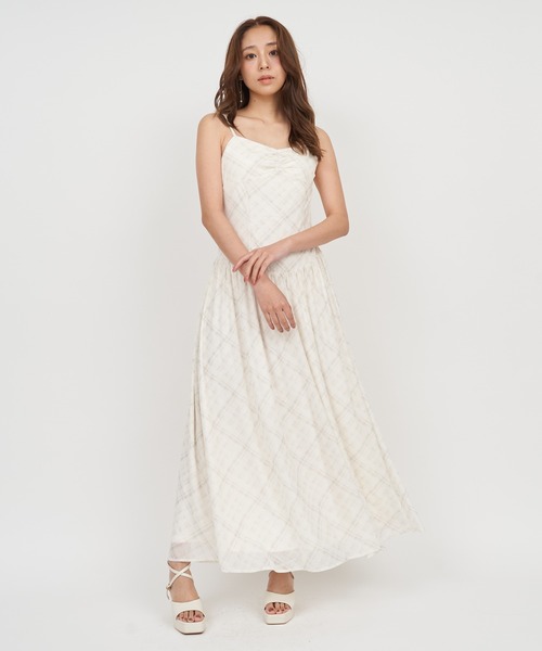 ROYAL PARTY（ロイヤルパーティー）の「チェックチュールパット付キャミマキシワンピース（ワンピース・レディース・キャメル/オフホワイト/グレー・FREE）」の2枚目の写真