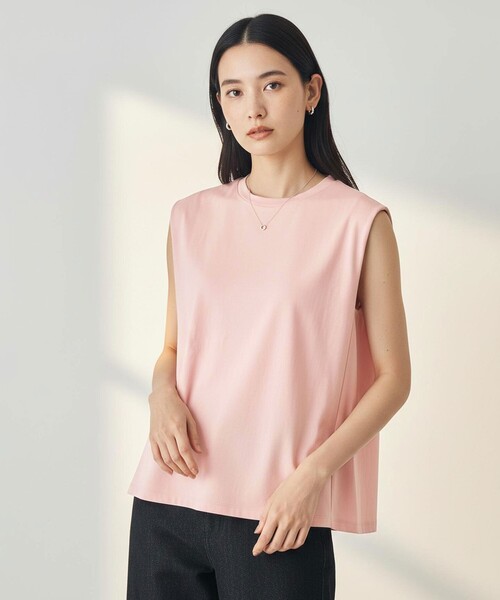 UNFILO(アンフィーロ)の「LAYERED FRONT ノースリーブ(Tシャツ/カットソー・レディース・ローズ系/ブラック系/ホワイト系/ベージュ系・MEDIUM/SMALL/LARGE)」の4枚目の写真