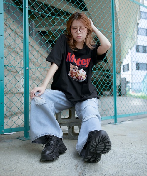 GORGE(ゴージ)の「《ロゴ映え×キャットグラフィック》カジュアルTシャツ(Tシャツ/カットソー・レディース・オフホワイト/ブルー/ブラック・F)」の5枚目の写真