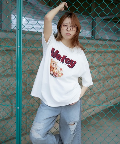 GORGE(ゴージ)の「《ロゴ映え×キャットグラフィック》カジュアルTシャツ(Tシャツ/カットソー・レディース・オフホワイト/ブルー/ブラック・F)」の10枚目の写真