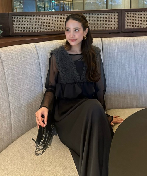 ANDRESD（アンドレスド）の「ボリュームチュールペプラムドレス / volume tulle peplum dress（ドレス・レディース・ブラック/チャコール/グレイッシュベージュ・M/S/L）」の9枚目の写真