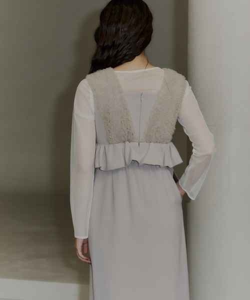 ANDRESD（アンドレスド）の「ボリュームチュールペプラムドレス / volume tulle peplum dress（ドレス・レディース・ブラック/チャコール/グレイッシュベージュ・M/S/L）」の5枚目の写真