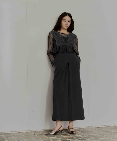 オケージョン　ボリュームチュールペプラムドレス　チャコール ボリュームチュールペプラムドレス / volume tulle peplum dress