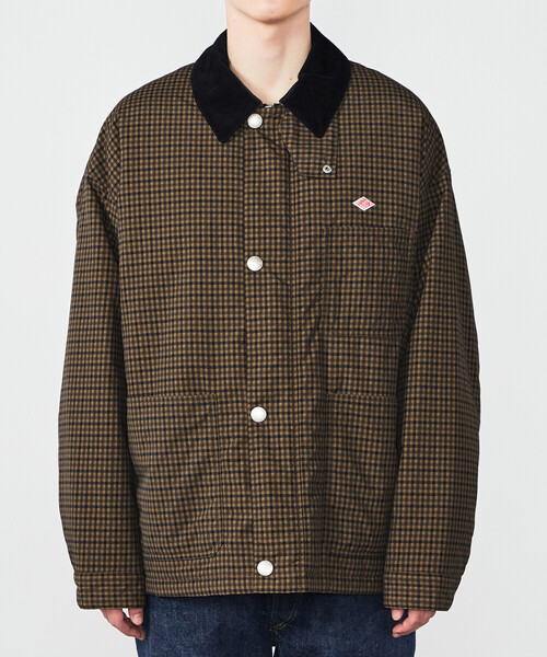 【極美品】DANTON ノーカラーボタンレスナイロンタフタカバーオールジャケット DANTON ダントン ナイロンタフタ カバーオールジャケット