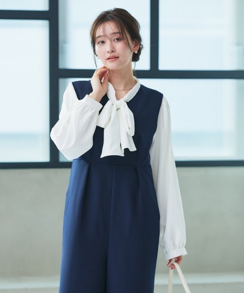 Pierrot（ピエロ）の「柄が選べる2wayリボンギャザーブラウス（シャツ/ブラウス・レディース・ネイビー×ホワイト/ブラック系その他/アイボリー/ブラック系その他2/ブラック系/オフホワイト/ベージュ系その他/ホワイト系その他/ブラック系その他3・S/M/L）」の21枚目の写真