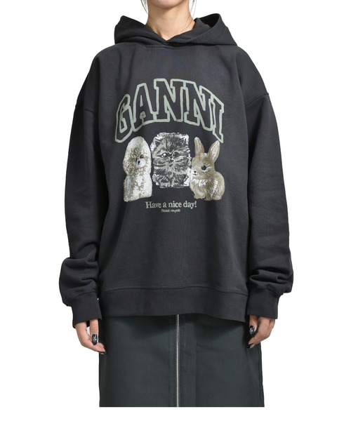 GANNI(ガニー)の「ISOLI OVERSIZE ANIMALS CROP HOODIE(パーカー・レディース・ブラック・MEDIUM/XX-SMALL/X-LARGE)」の4枚目の写真