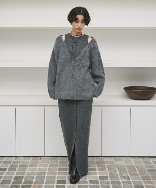 セール】カットアウトブラッシュドニットトップス（ニット/セーター