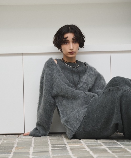 セール】カットアウトブラッシュドニットトップス（ニット/セーター