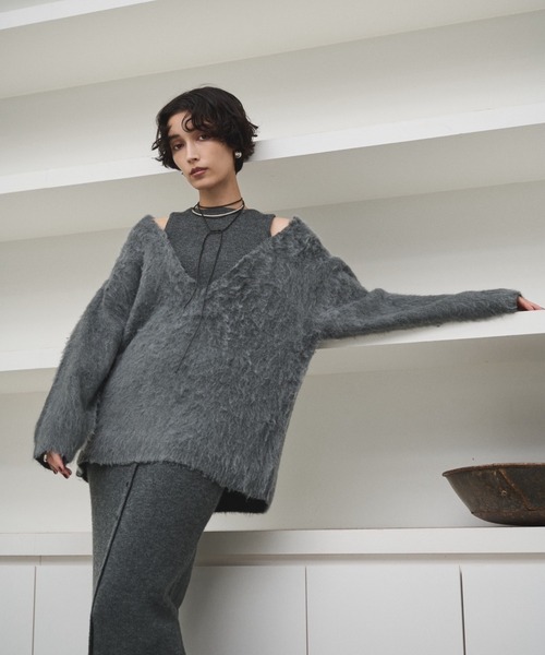 セール】カットアウトブラッシュドニットトップス（ニット