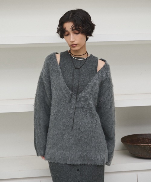 セール】カットアウトブラッシュドニットトップス（ニット