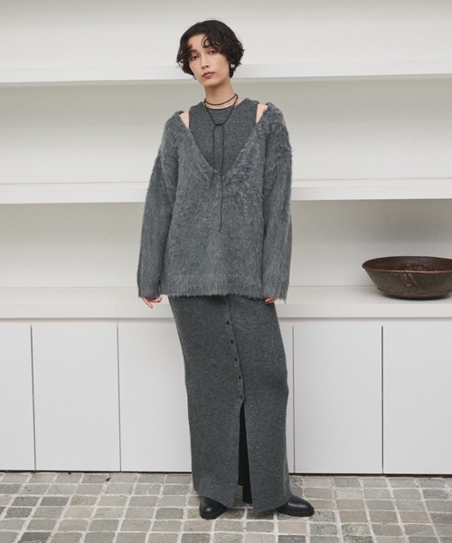 セール】カットアウトブラッシュドニットトップス（ニット/セーター