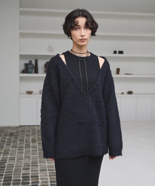 セール】カットアウトブラッシュドニットトップス（ニット/セーター