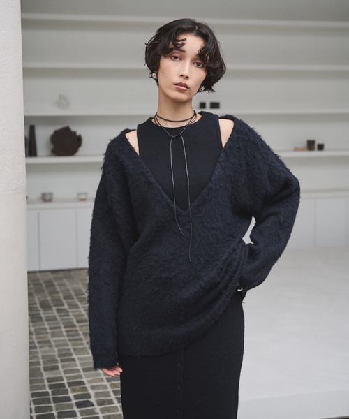 セール】カットアウトブラッシュドニットトップス（ニット