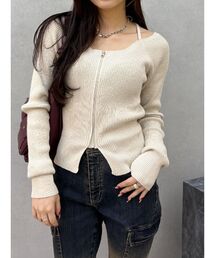 EVRIS | ピグメントジップホルターネックニットトップス(ニット/セーター)