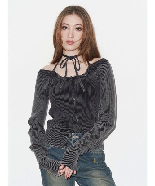 EVRIS（エヴリス）の「ピグメントジップホルターネックニットトップス（ニット/セーター・レディース・ブラック/ネイビー/ホワイト/ピンク・FREE）」の17枚目の写真