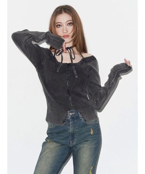 EVRIS（エヴリス）の「ピグメントジップホルターネックニットトップス（ニット/セーター・レディース・ブラック/ネイビー/ホワイト/ピンク・FREE）」の18枚目の写真