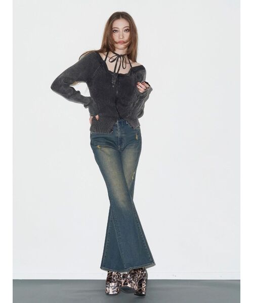 EVRIS（エヴリス）の「ピグメントジップホルターネックニットトップス（ニット/セーター・レディース・ブラック/ネイビー/ホワイト/ピンク・FREE）」の21枚目の写真