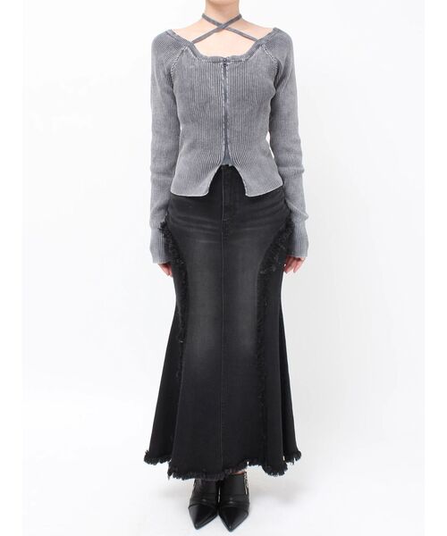 EVRIS（エヴリス）の「ピグメントジップホルターネックニットトップス（ニット/セーター・レディース・ブラック/ネイビー/ホワイト/ピンク・FREE）」の8枚目の写真