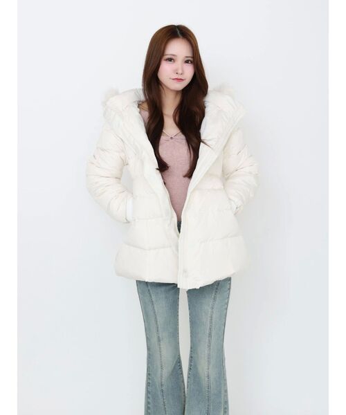 フェイクファーフードレディダウンコート（ダウンジャケット