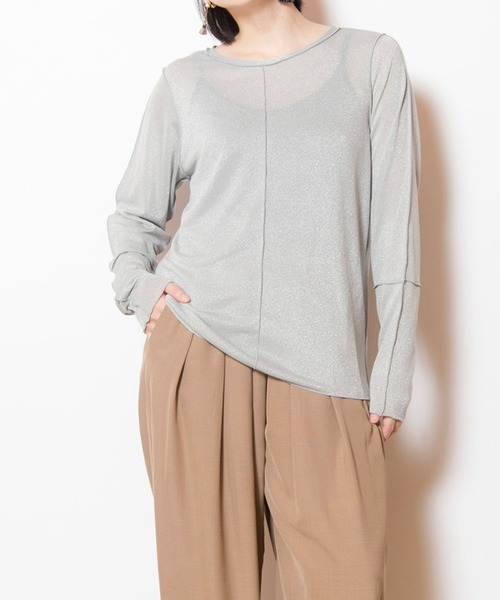OSMOSIS(オズモーシス)の「メロー切替長袖Tシャツ(Tシャツ/カットソー・レディース・その他/ライトグレー/ブラック・ONE SIZE)」の1枚目の写真