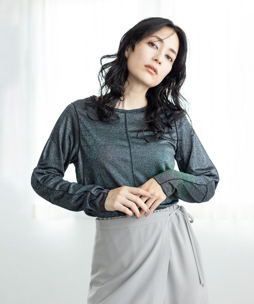 OSMOSIS(オズモーシス)の「メロー切替長袖Tシャツ(Tシャツ/カットソー・レディース・その他/ライトグレー/ブラック・ONE SIZE)」の5枚目の写真