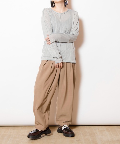 OSMOSIS(オズモーシス)の「メロー切替長袖Tシャツ(Tシャツ/カットソー・レディース・その他/ライトグレー/ブラック・ONE SIZE)」の20枚目の写真