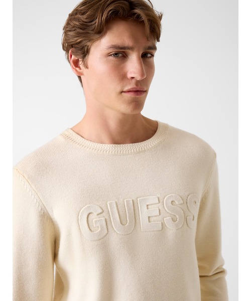 Guess（ゲス）の「Long Sleeves Crew Neck 3D GUESS Logo Sweater ニット （ニット/セーター・メンズ・オフホワイト/ブラック・X-LARGE/LARGE/MEDIUM/SMALL）」の12枚目の写真