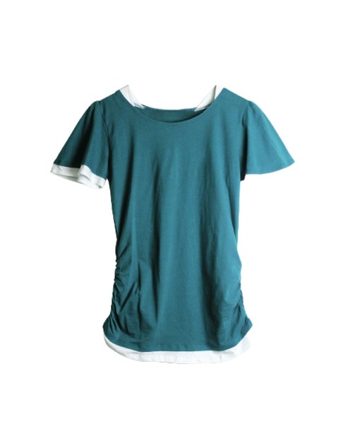MARAI(マーライ)の「フレアー袖 シャーリング半袖カットソー(Tシャツ/カットソー・レディース・ブラック×グレー/ネイビー×ホワイト/グレー×ホワイト/ホワイト×ブルー/ホワイト×グレー・3L/4L/L/LL/M)」の11枚目の写真