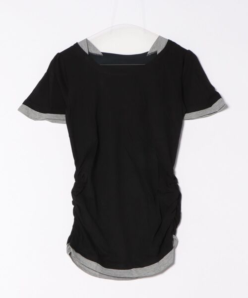 MARAI(マーライ)の「フレアー袖 シャーリング半袖カットソー(Tシャツ/カットソー・レディース・ブラック×グレー/ネイビー×ホワイト/グレー×ホワイト/ホワイト×ブルー/ホワイト×グレー・3L/4L/L/LL/M)」の20枚目の写真