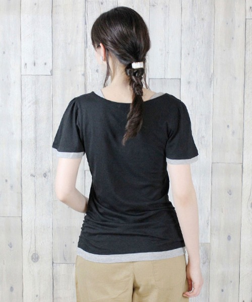 MARAI(マーライ)の「フレアー袖 シャーリング半袖カットソー(Tシャツ/カットソー・レディース・ブラック×グレー/ネイビー×ホワイト/グレー×ホワイト/ホワイト×ブルー/ホワイト×グレー・3L/4L/L/LL/M)」の17枚目の写真