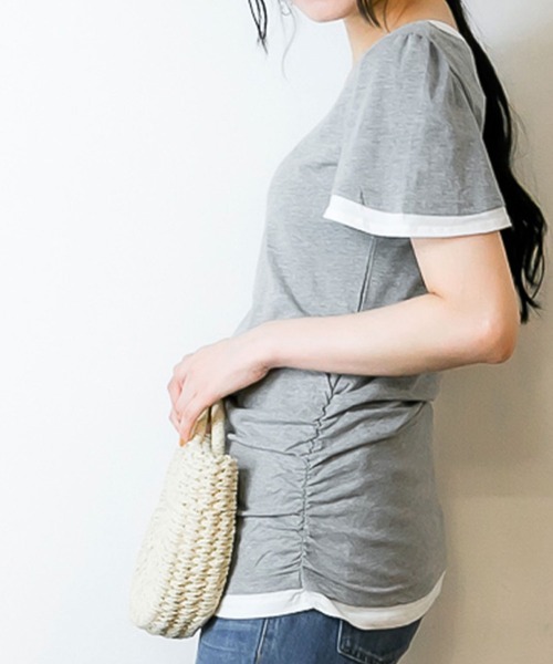MARAI(マーライ)の「フレアー袖 シャーリング半袖カットソー(Tシャツ/カットソー・レディース・ブラック×グレー/ネイビー×ホワイト/グレー×ホワイト/ホワイト×ブルー/ホワイト×グレー・3L/4L/L/LL/M)」の22枚目の写真