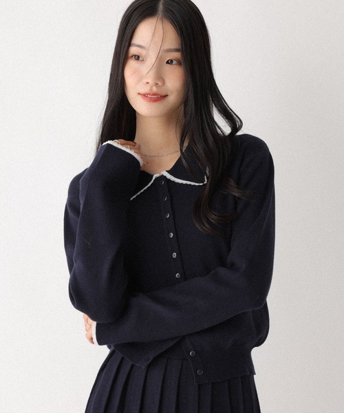 Heather(ヘザー)の「レースポロニットカーディガン 599204(カーディガン/ボレロ・レディース・ネイビー/グレー/アイボリー・FREE)」の3枚目の写真