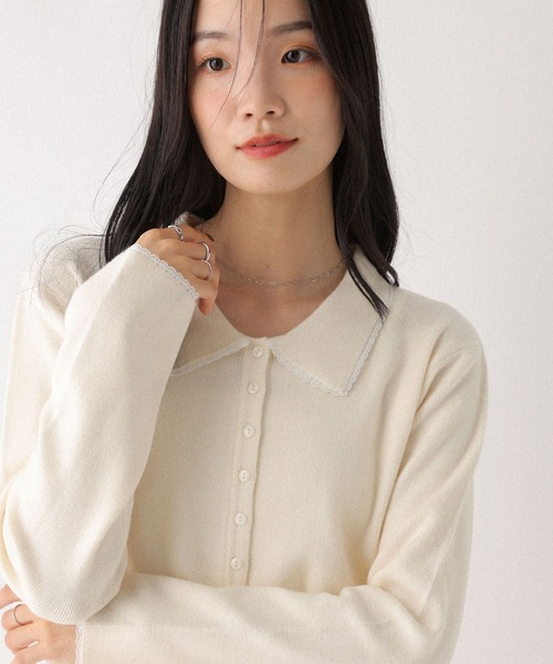 Heather(ヘザー)の「レースポロニットカーディガン 599204(カーディガン/ボレロ・レディース・ネイビー/グレー/アイボリー・FREE)」の8枚目の写真