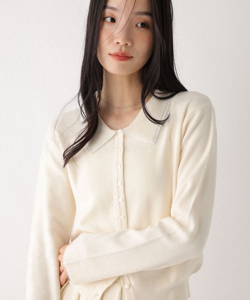 Heather(ヘザー)の「レースポロニットカーディガン 599204(カーディガン/ボレロ・レディース・ネイビー/グレー/アイボリー・FREE)」の9枚目の写真