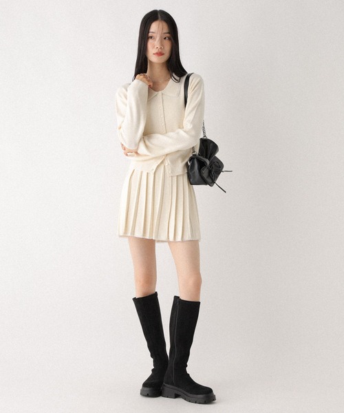 Heather(ヘザー)の「レースポロニットカーディガン 599204(カーディガン/ボレロ・レディース・ネイビー/グレー/アイボリー・FREE)」の12枚目の写真