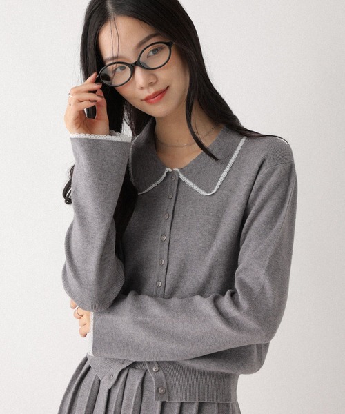 Heather(ヘザー)の「レースポロニットカーディガン 599204(カーディガン/ボレロ・レディース・ネイビー/グレー/アイボリー・FREE)」の15枚目の写真