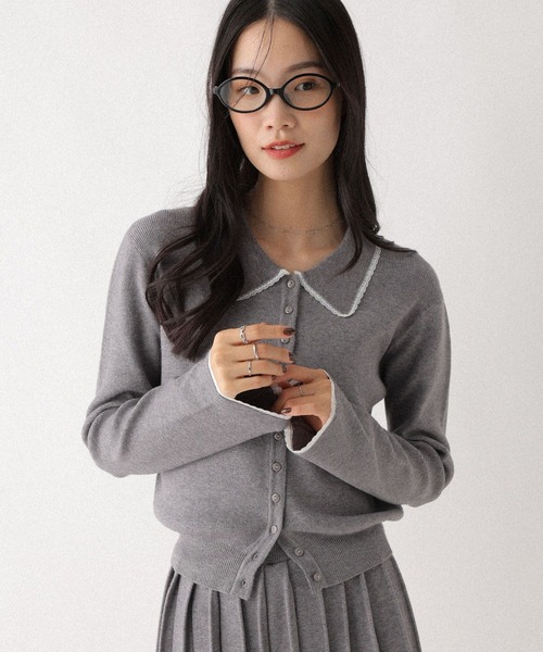 Heather(ヘザー)の「レースポロニットカーディガン 599204(カーディガン/ボレロ・レディース・ネイビー/グレー/アイボリー・FREE)」の16枚目の写真
