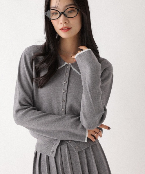 Heather（ヘザー）の「レースポロニットカーディガン 599204