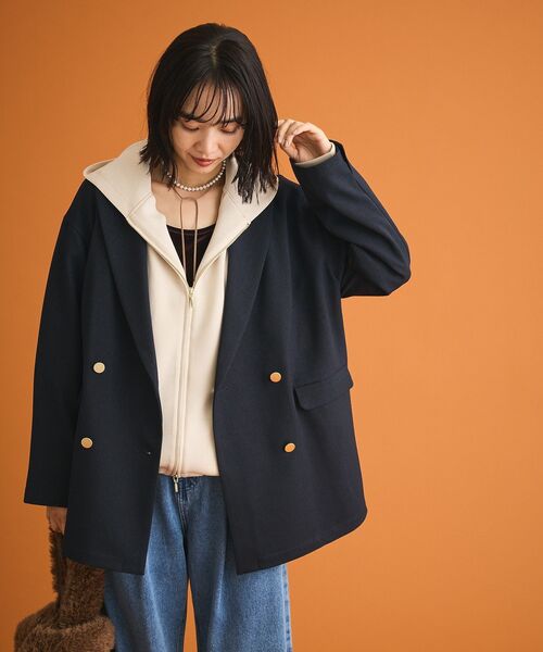 Green　Parks（グリーンパークス）の「Wオーバージャケット（テーラードジャケット・レディース・ネイビー・FREE）」の2枚目の写真