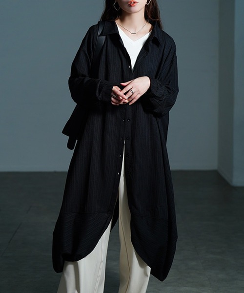 セール】サイドコクーン変形シャツチュニック【大きいサイズ対応