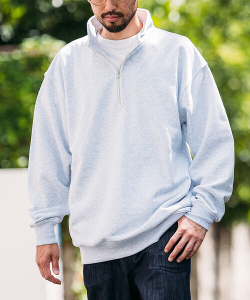FREAK'S STORE(フリークスストア)の「HEAVY WEIGHT HALF ZIP SWT 13oz/ヘビーウェイト ハーフジップ スウェット/13オンス/リラックスフィット(スウェット・メンズ・グレー/ライトグレー/ブラック/オリーブ・SMALL/LARGE/MEDIUM)」の5枚目の写真