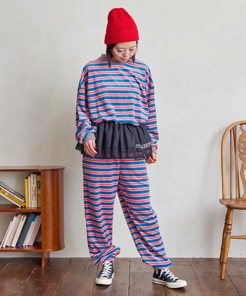 MARKEY'S（マーキーズ）の「先染めボーダーベロアカットソー/おとな（Tシャツ/カットソー・レディース・グレー系その他/ホワイト系その他/ブルー系その他・160cm）」の16枚目の写真