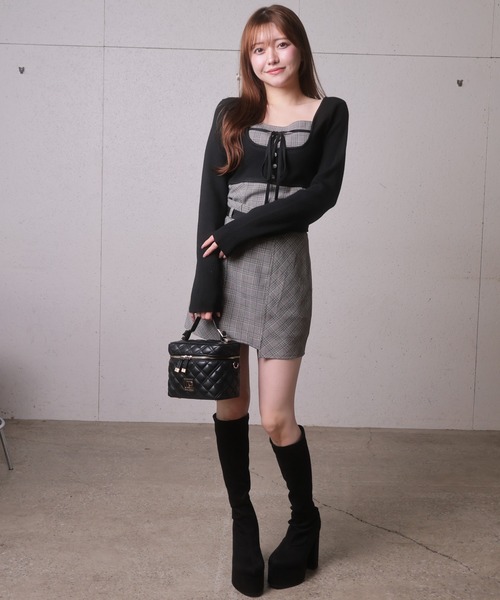 LIP SERVICE リップサービス コルセットチェックトップス スカート LIP SERVICE（リップサービス）｜ コルセットチェックトップス