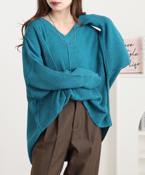 myke(ミーカ)の「myke カラーネップ Vネックドルマンニットプルオーバー(ニット/セーター・レディース・オレンジ/チャコール/ターコイズブルー・M)」の6枚目の写真