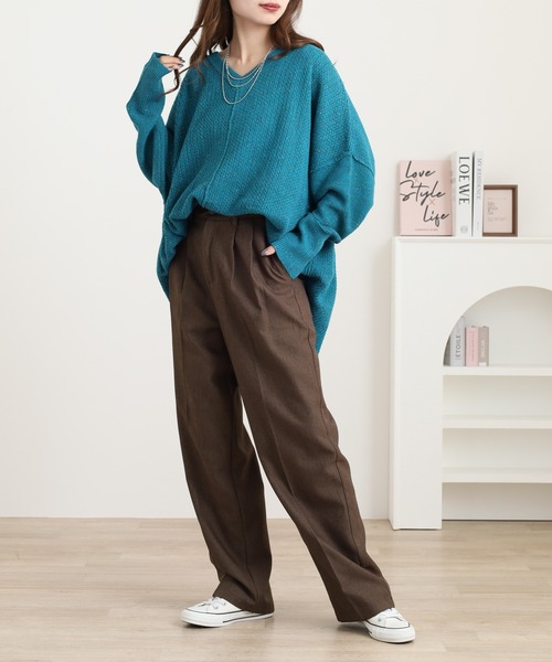 myke(ミーカ)の「myke カラーネップ Vネックドルマンニットプルオーバー(ニット/セーター・レディース・オレンジ/チャコール/ターコイズブルー・M)」の7枚目の写真