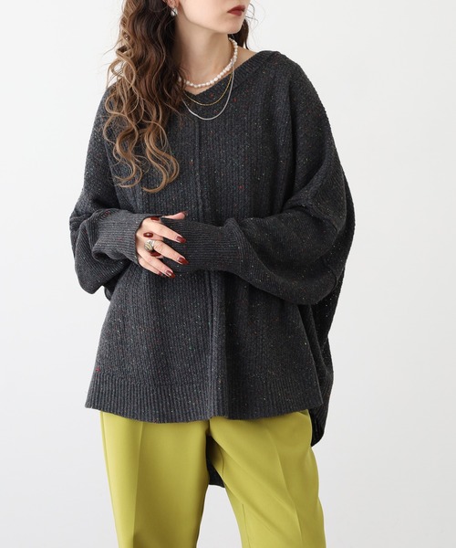 myke(ミーカ)の「myke カラーネップ Vネックドルマンニットプルオーバー(ニット/セーター・レディース・オレンジ/チャコール/ターコイズブルー・M)」の21枚目の写真