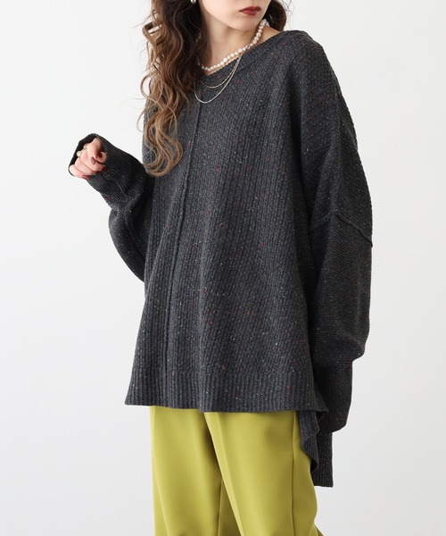 myke(ミーカ)の「myke カラーネップ Vネックドルマンニットプルオーバー(ニット/セーター・レディース・オレンジ/チャコール/ターコイズブルー・M)」の20枚目の写真