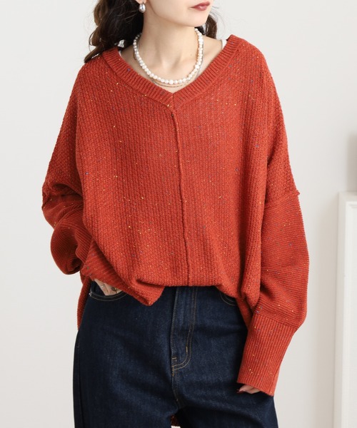 myke(ミーカ)の「myke カラーネップ Vネックドルマンニットプルオーバー(ニット/セーター・レディース・オレンジ/チャコール/ターコイズブルー・M)」の18枚目の写真