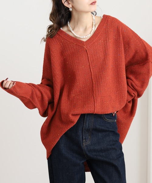 myke(ミーカ)の「myke カラーネップ Vネックドルマンニットプルオーバー(ニット/セーター・レディース・オレンジ/チャコール/ターコイズブルー・M)」の17枚目の写真